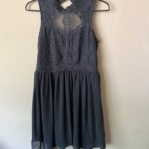 Xhilaration dark gray Lace Bodice Chiffon Midi Dress